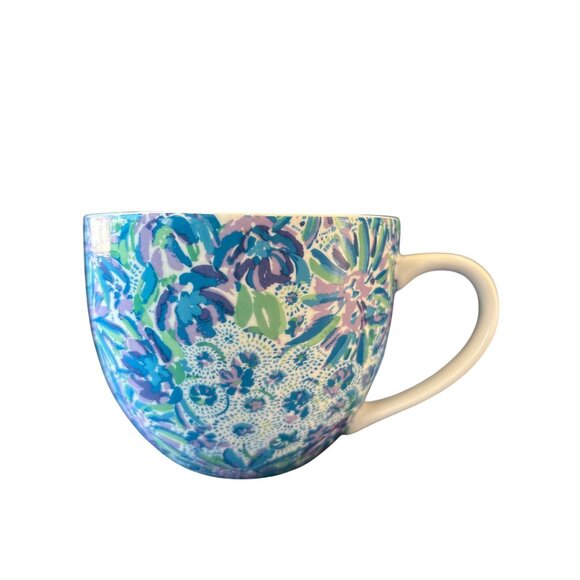 Lilly Pulitzer Coffee Cup Mug Hidden Lions Floral Blue Green Purple 3.25" X 4.25 - Picture 3 of 7